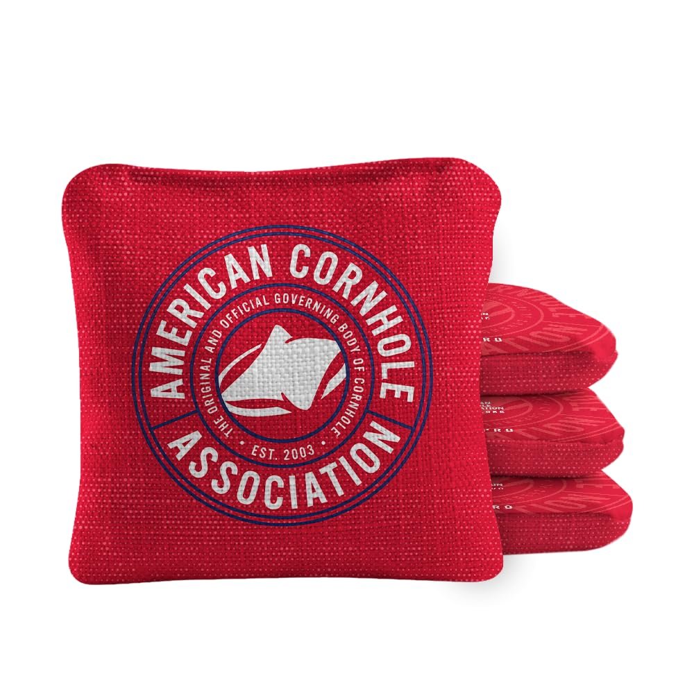 ACA Synergy Pro Dual Sided Cornhole Bags | Official ACA Tournament Badge Red Design | Set of (4) All-Weather Resin Filled Stick & Slide Corn Hole Bags