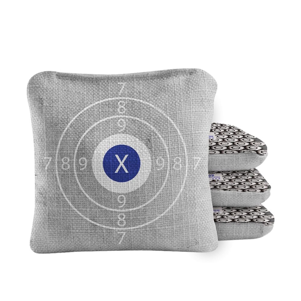 ACA Synergy Pro Dual Sided Cornhole Bags | Target Gray Design | Set of (4) All-Weather Resin Filled Stick & Slide Corn Hole Bags
