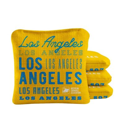 Skip's Garage ACA Synergy Pro Dual Sided Cornhole Bags | Los Angeles Gold Design | Set of (4) All-Weather Resin Filled Stick & Slide Corn Hole Bags