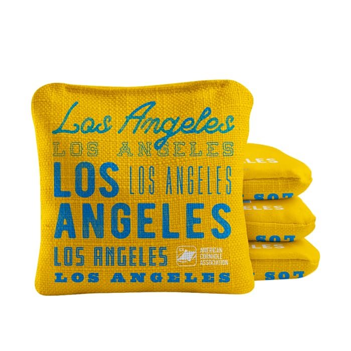 Skip's Garage ACA Synergy Pro Dual Sided Cornhole Bags | Los Angeles Gold Design | Set of (4) All-Weather Resin Filled Stick & Slide Corn Hole Bags