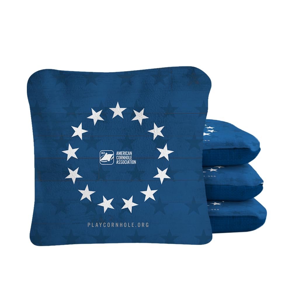 Skip's Garage ACA Synergy Pro Dual Sided Cornhole Bags | Betsy Ross Blue Design | Set of (4) All-Weather Resin Filled Stick & Slide Corn Hole Bags