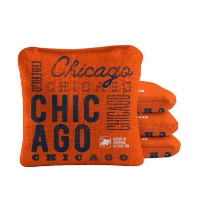 Skip's Garage ACA Synergy Pro Dual Sided Cornhole Bags | Chicago Orange Design | Set of (4) All-Weather Resin Filled Stick & Slide Corn Hole Bags