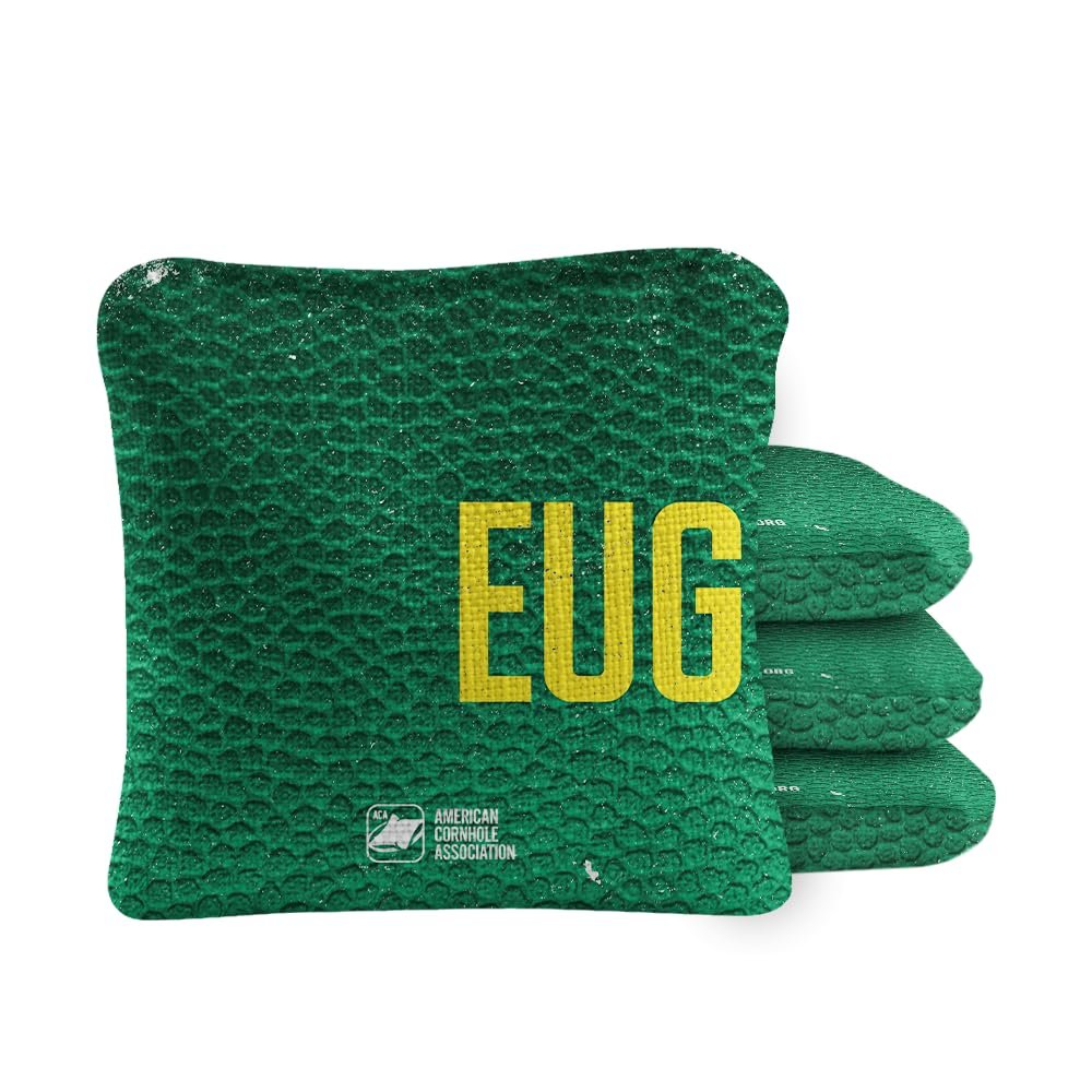 ACA Synergy Pro Dual Sided Cornhole Bags | Eugene Green Design | Set of (4) All-Weather Resin Filled Stick & Slide Corn Hole Bags