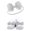 Hudson Baby Infant Girl Headband and Socks Giftset, Pink Gray Flower, One Size view 4