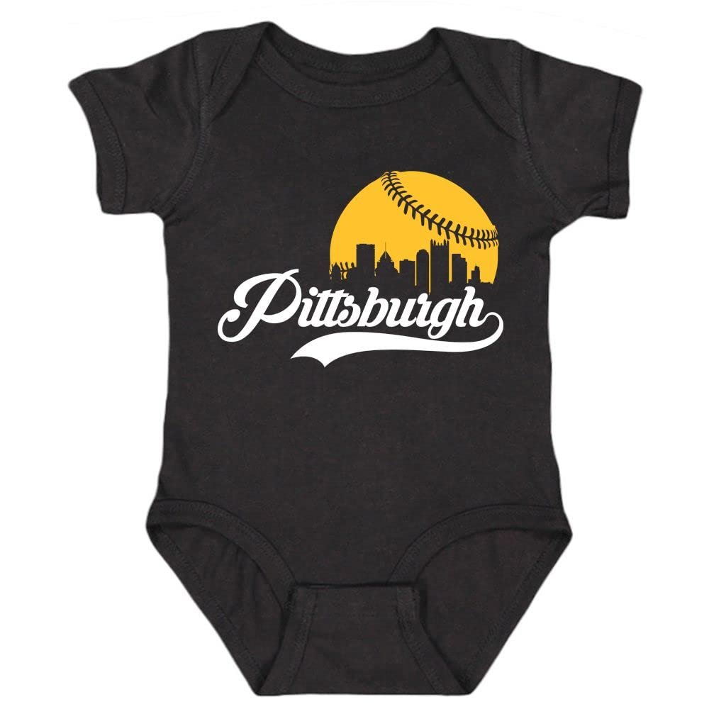 Xtreme Apparrel Pittsburgh Skyline Kid's Bodysuit for Baseball Fans (Black, 6M)