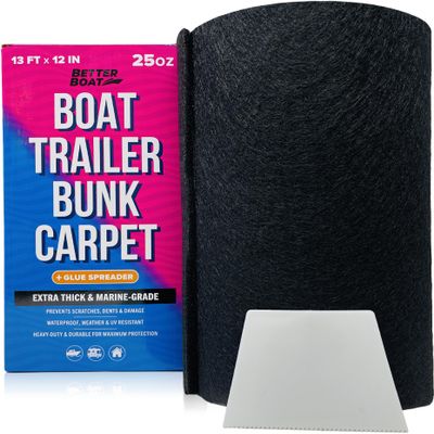 Boat Trailer Bunk Carpet Black, 13ft x 12in Roll, 1/4" Extra Thick Marine Grade, Replacement for Bunk Boards and Runners, Glue Spreader Included - Better Boat - 1 Pack