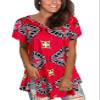 Afibi Womens Print Shirt African Dashiki Short Sleeve V Neck Loose Tunic Tops (XXX-Large, Red Yellow) view 3