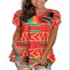 Afibi Womens Print Shirt African Dashiki Short Sleeve V Neck Loose Tunic Tops (Small, Red) view 1