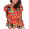 Afibi Womens Print Shirt African Dashiki Short Sleeve V Neck Loose Tunic Tops (Small, Red) view 3