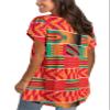 Afibi Womens Print Shirt African Dashiki Short Sleeve V Neck Loose Tunic Tops (Small, Red) view 4
