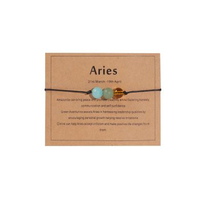 12Constellation Natural Stone Bead Chakra Bracelet Women Men Adjustable Braide String Rope Zodiac Crystal Cord Gemstone Bracelet Yoga Meditation Jewelry Gift-P Aries-1