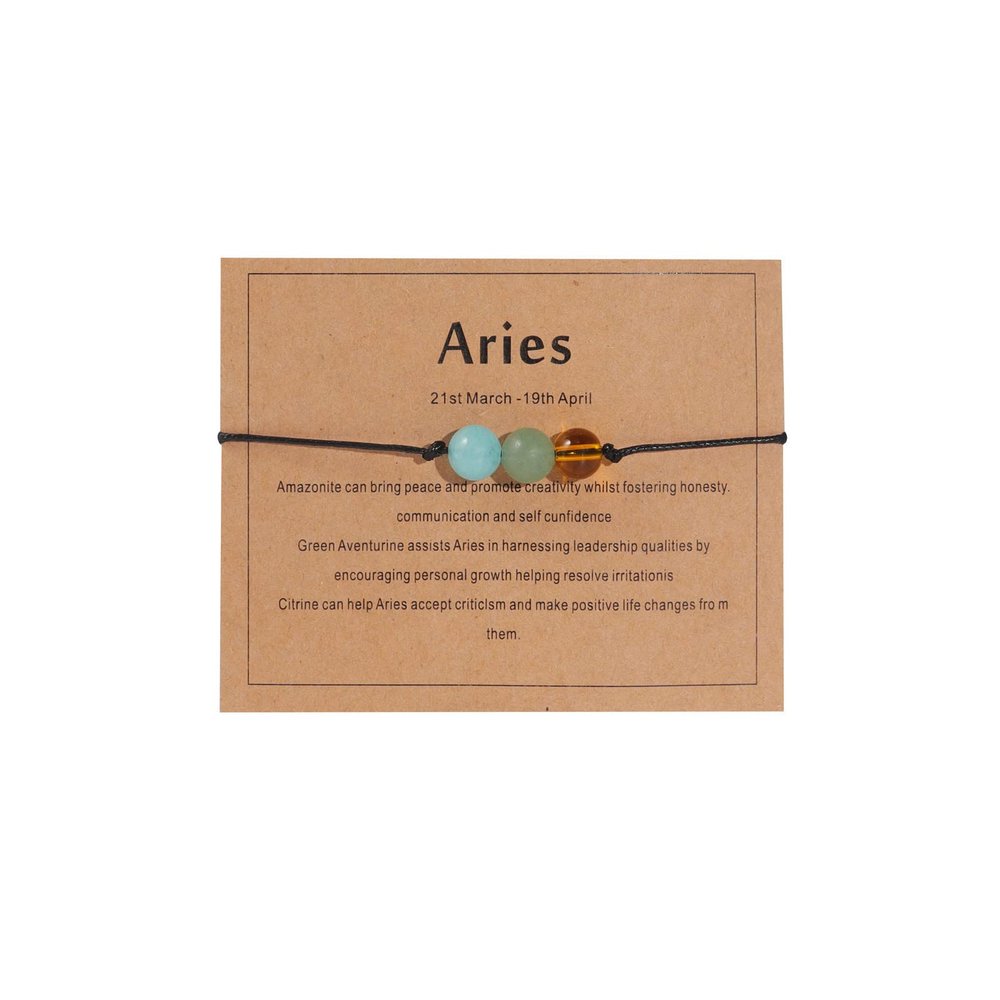 12Constellation Natural Stone Bead Chakra Bracelet Women Men Adjustable Braide String Rope Zodiac Crystal Cord Gemstone Bracelet Yoga Meditation Jewelry Gift-P Aries-1