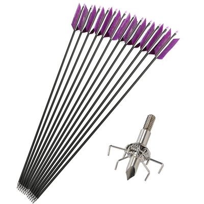AMEYXGS 6/12 Pcs 30 Inch Archery Carbon Arrows Target Practice Spine 500 Flu Flu Arrows Small Game Arrows 4 Feathers Fletching with 100 Grain Judo Arrowheads for Practice Targeting