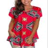 Afibi Womens Print Shirt African Dashiki Short Sleeve V Neck Loose Tunic Tops (Large, Red Yellow) view 1