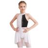 FEESHOW Girls Sequins Sleeveless Ballet Lyrical Dance Dress Kids Cutout Back Leotard with High Low Skirt Outfits White&Black 16 Years view 1