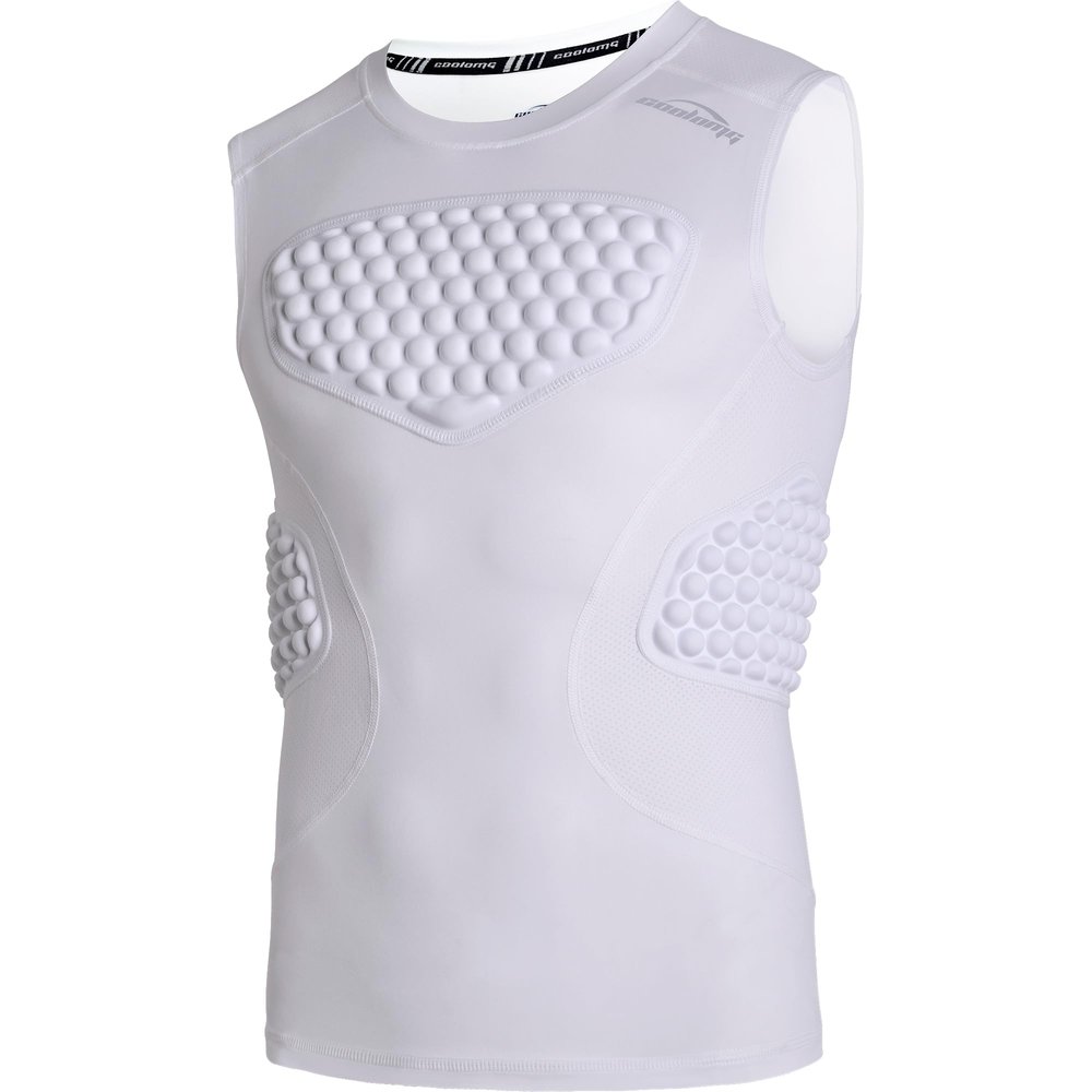 COOLOMG Youth Baseball Padded Shirt Kids Chest Protector Rib Heart Guard Sternum Protection for Football Softball Lacrosse Pure White L
