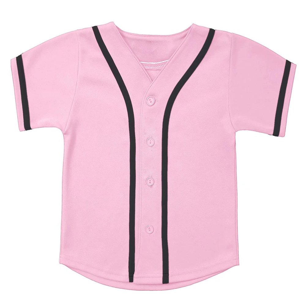 babyhealthy Kids Baseball Jersey Button Down Hip Hop Personalized Sport T Shirts Tops for Boys Grils Pink