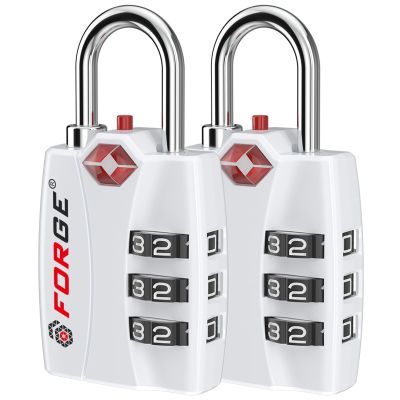 Forge Open Alert TSA Approved Luggage Locks - 3 Digit Combination, Easy Read Dials, Zinc Alloy Body - Ideal Travel Lock for Luggage, Suitcases, Bags & Toolboxes. White 2 Locks.