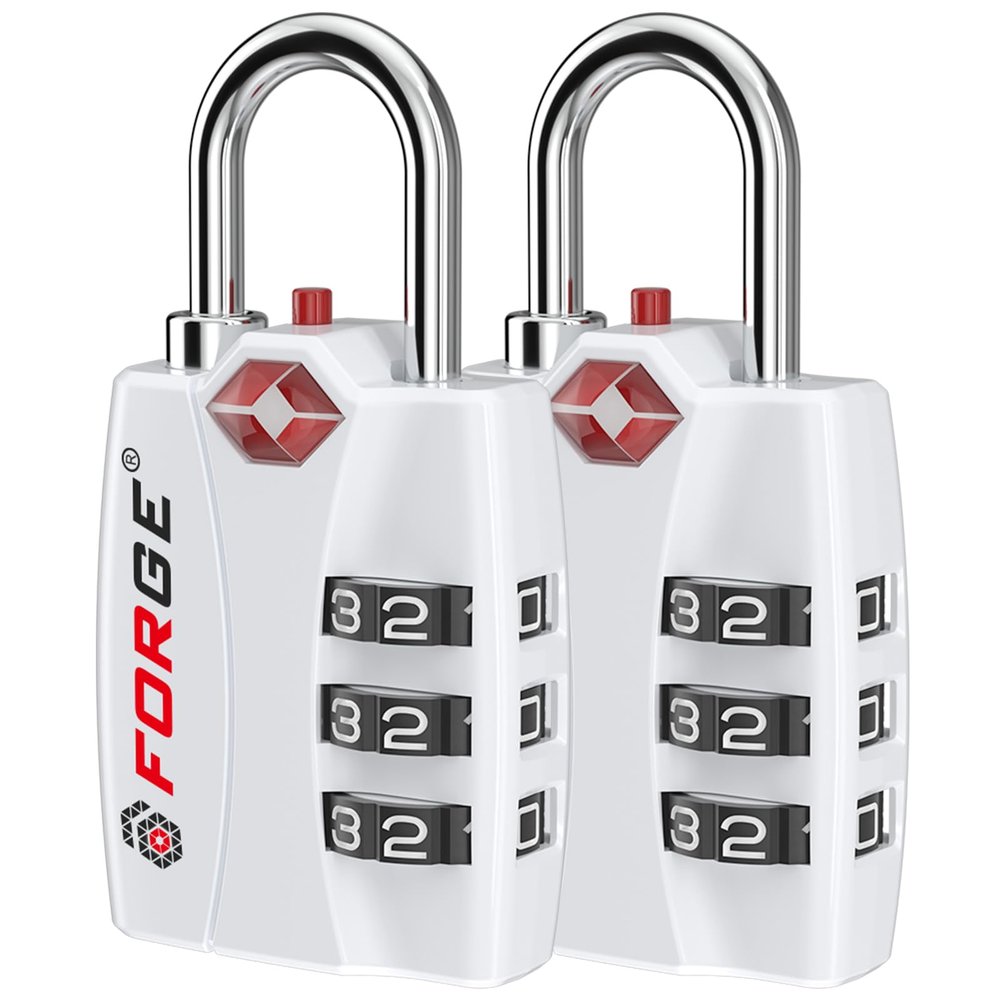 Forge Open Alert TSA Approved Luggage Locks - 3 Digit Combination, Easy Read Dials, Zinc Alloy Body - Ideal Travel Lock for Luggage, Suitcases, Bags & Toolboxes. White 2 Locks.