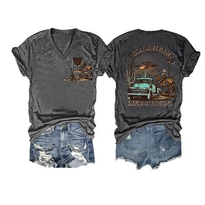 I Got A Heart Like A Truck Tank Top Print Heart Shirt Country Western Shirts for Women Vintage V Neck T-Shirt Casual Tee Shirt Fun Print T Western Cowboy Sunset T-Shirt