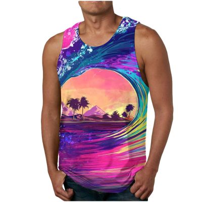 NaRHbrg Palm Tree Tanks Tops for Mens Cool Printed Graphic Sleeveless Tank Top Muscle Shirt for Workout Gym Jogging