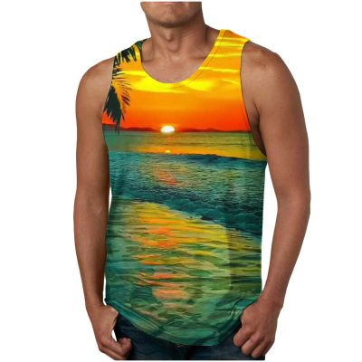 NaRHbrg Palm Tree Tanks Tops for Mens Cool Printed Graphic Sleeveless Tank Top Muscle Shirt for Workout Gym Jogging