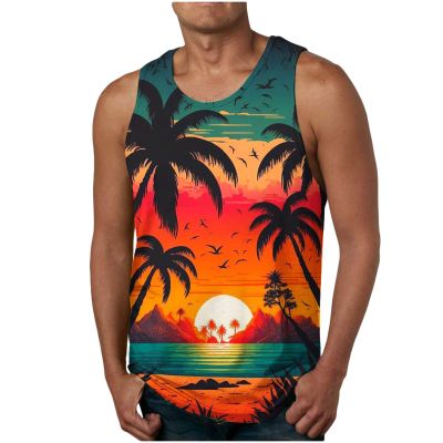 NaRHbrg Palm Tree Tanks Tops for Mens Cool Printed Graphic Sleeveless Tank Top Muscle Shirt for Workout Gym Jogging