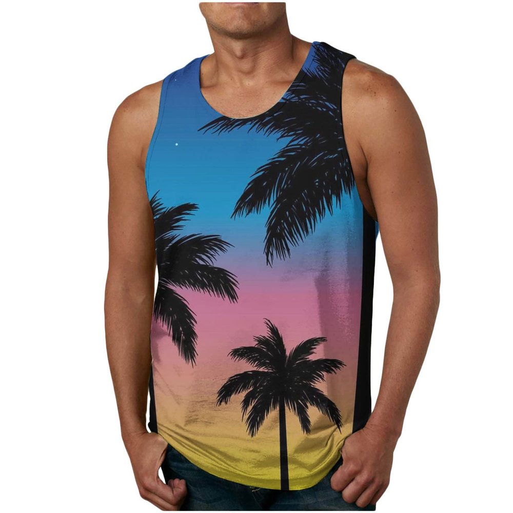 NaRHbrg Palm Tree Tanks Tops for Mens Cool Printed Graphic Sleeveless Tank Top Muscle Shirt for Workout Gym Jogging
