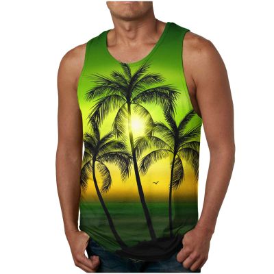 NaRHbrg Palm Tree Tanks Tops for Mens Cool Printed Graphic Sleeveless Tank Top Muscle Shirt for Workout Gym Jogging