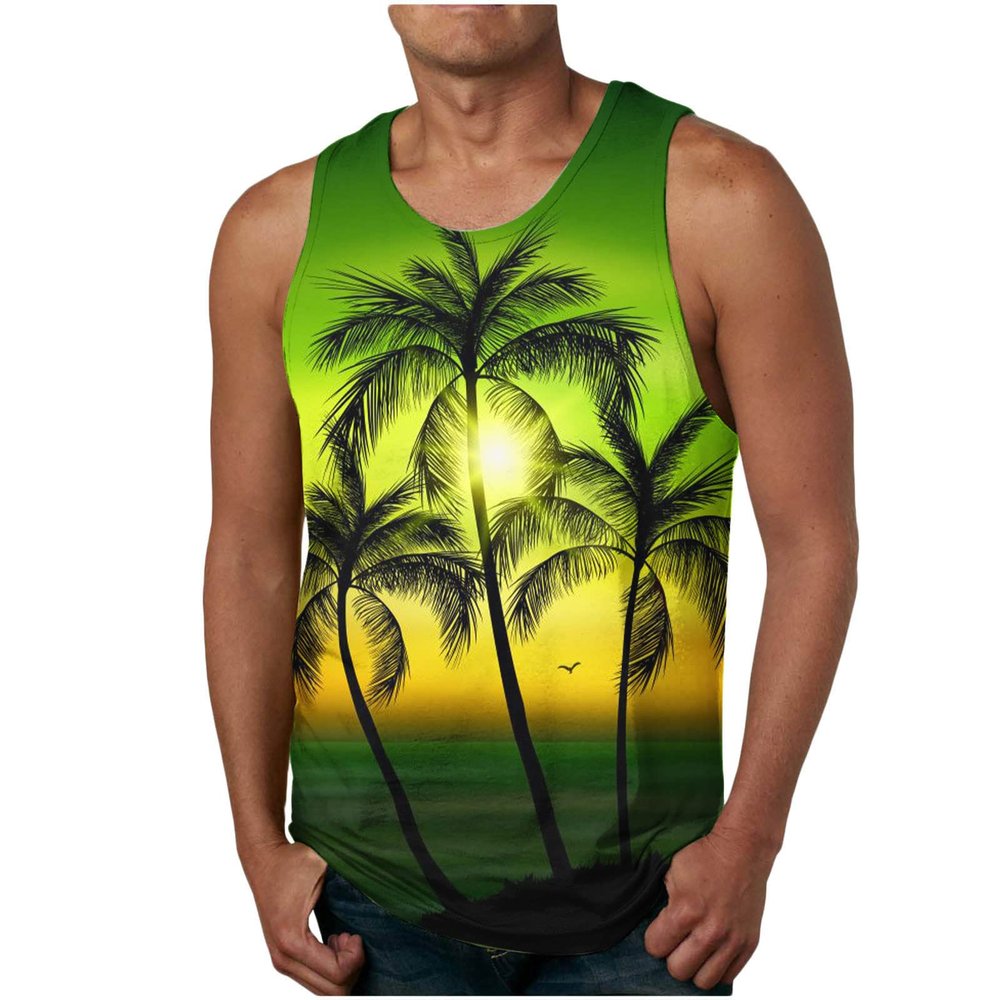 NaRHbrg Palm Tree Tanks Tops for Mens Cool Printed Graphic Sleeveless Tank Top Muscle Shirt for Workout Gym Jogging