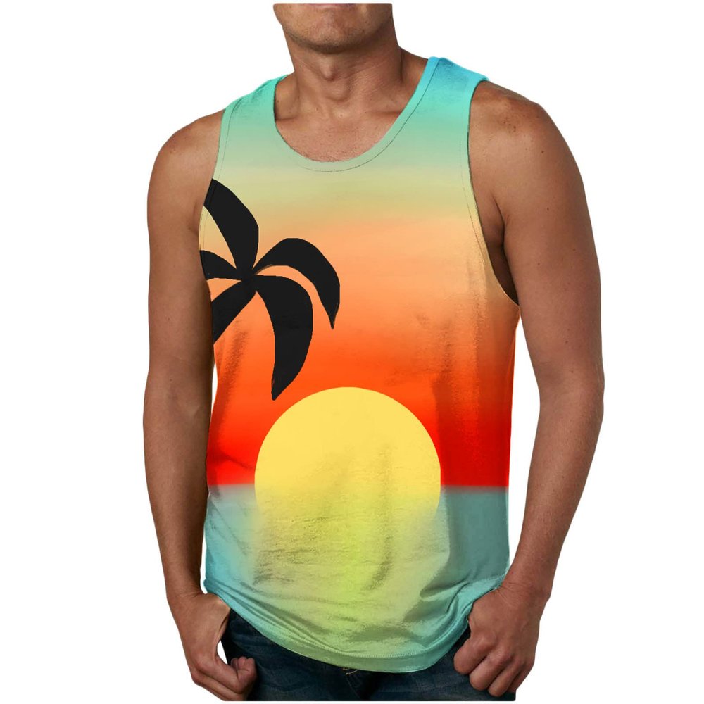 NaRHbrg Palm Tree Tanks Tops for Mens Cool Printed Graphic Sleeveless Tank Top Muscle Shirt for Workout Gym Jogging
