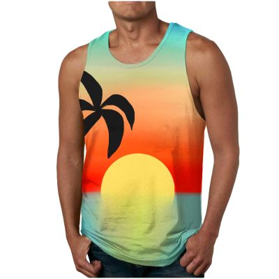 NaRHbrg Palm Tree Tanks Tops for Mens Cool Printed Graphic Sleeveless Tank Top Muscle Shirt for Workout Gym Jogging