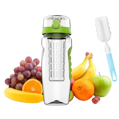 32 OZ Fruit Infuser Water Bottle,BPA Free Fruit Infusion Sports Bottle,Leak Proof Plastic Diffuser Water Bottles,Durable Tritan,Flip Lid,Reusable for Men Women Camping Hiking Gym Travel (Green)