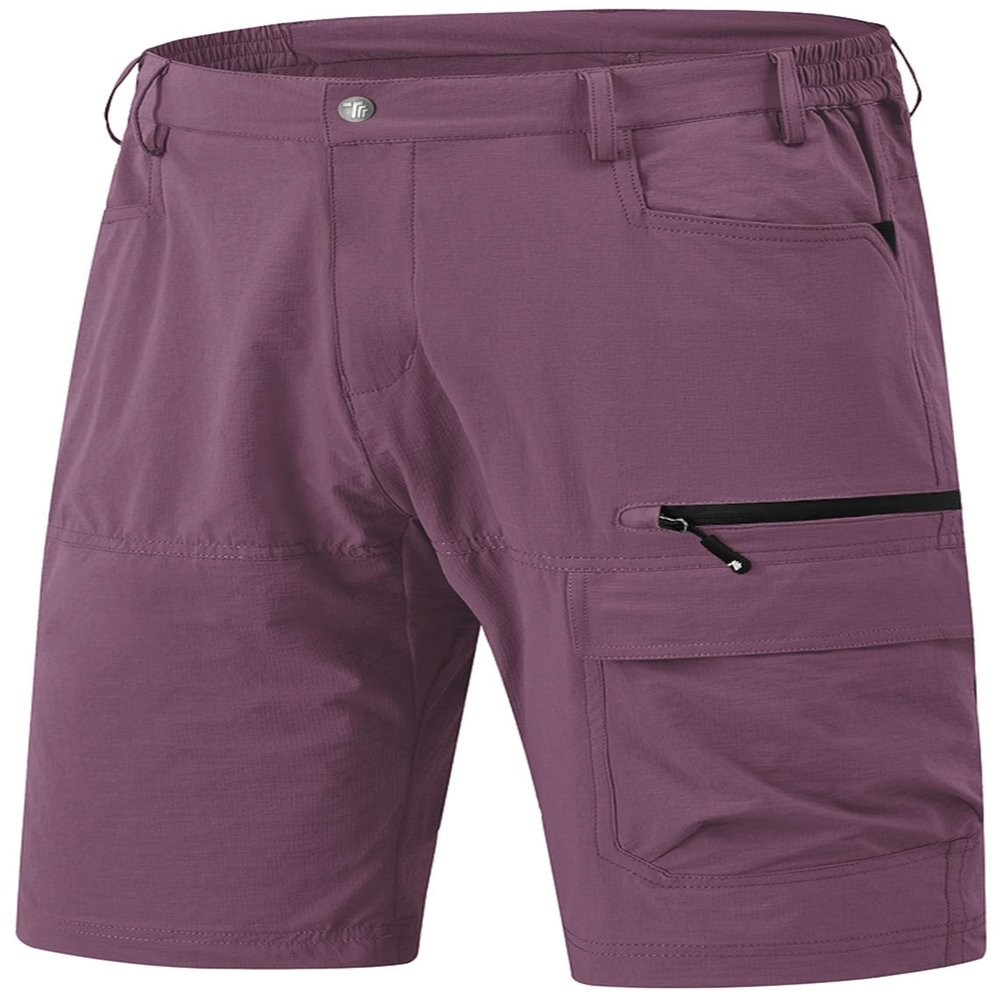 Rdruko Men's Hiking Shorts 9" Quick Dry Lightweight Water Resistant Work Outdoor Shorts with 5 Pockets,Eggplant, US 36