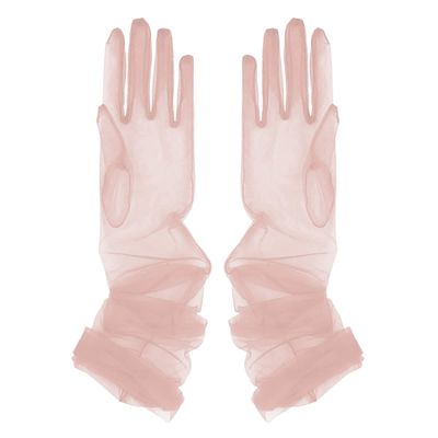 Aniler Women's 21'' Tulle Long Wedding Bridal Elbow Length Sheer Opera Party Gloves (Khaki, 21" Length)