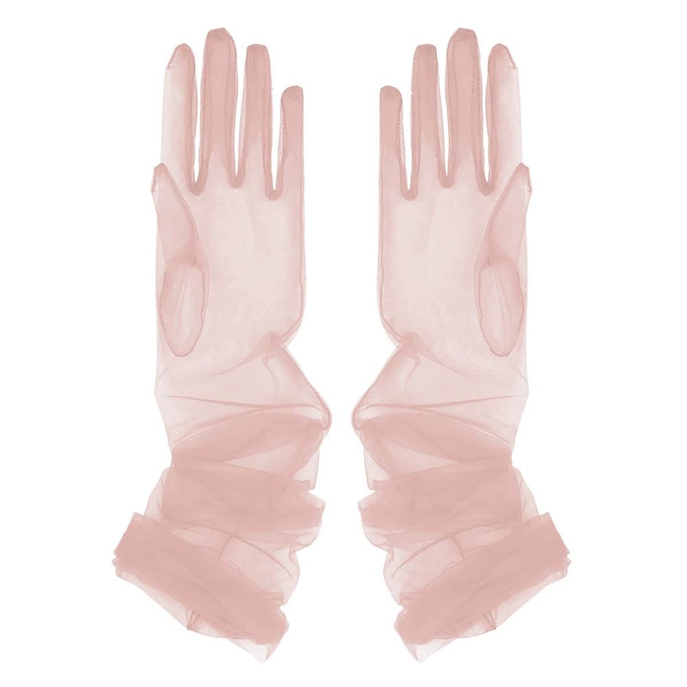 Aniler Women's 21'' Tulle Long Wedding Bridal Elbow Length Sheer Opera Party Gloves (Khaki, 21" Length)