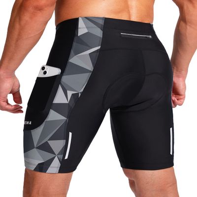 Men's Bike Shorts 3D Padded Cycling Road Biking Underwear Mountain Riding Biker Bicycle UPF 50+ Cycle Shorts Zipper Pockets(Black/Dark Gray Triangle,XXXL)