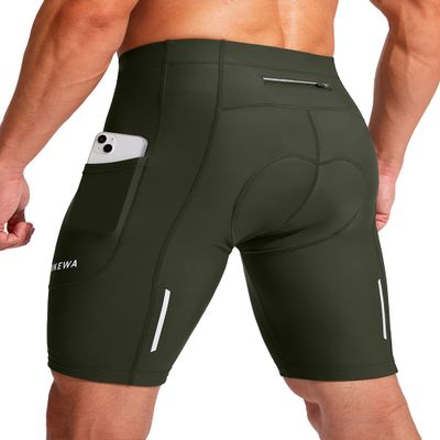 Men's Bike Shorts 3D Padded Cycling Road Biking Underwear Mountain Riding Biker Bicycle UPF 50+ Cycle Shorts Zipper Pockets(Olive Green,L)