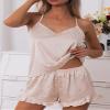 CHYRII Women's Sexy Ruffled Silk Satin Two Piece Pajamas Sets Racerback Cami Tops Shorts Sleepwear Champagne Leopard L view 2