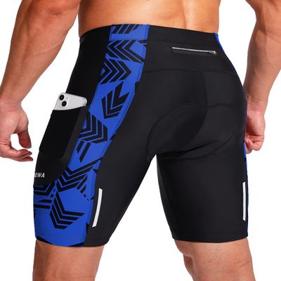 Men's Bike Shorts 3D Padded Cycling Road Biking Underwear Mountain Riding Biker Bicycle UPF 50+ Cycle Shorts Zipper Pockets(Black/Blue Arrow,M)