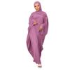 Abayas for Women Muslim Farasha Kaftan Dresses Women Islamic Ethnic Dress Womens Dubai Modest Morocco Party Long Dress Islamic National Robe Tight Knit Dress Purple Pink (with Hijab) One Size view 2