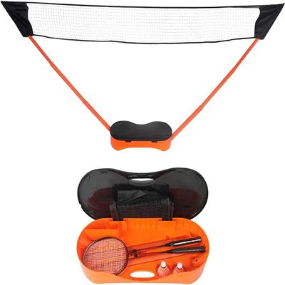 Portable Badminton Net Set Storage Box Base with 2 Battledores 2 Shuttlecocks Large, Orange
