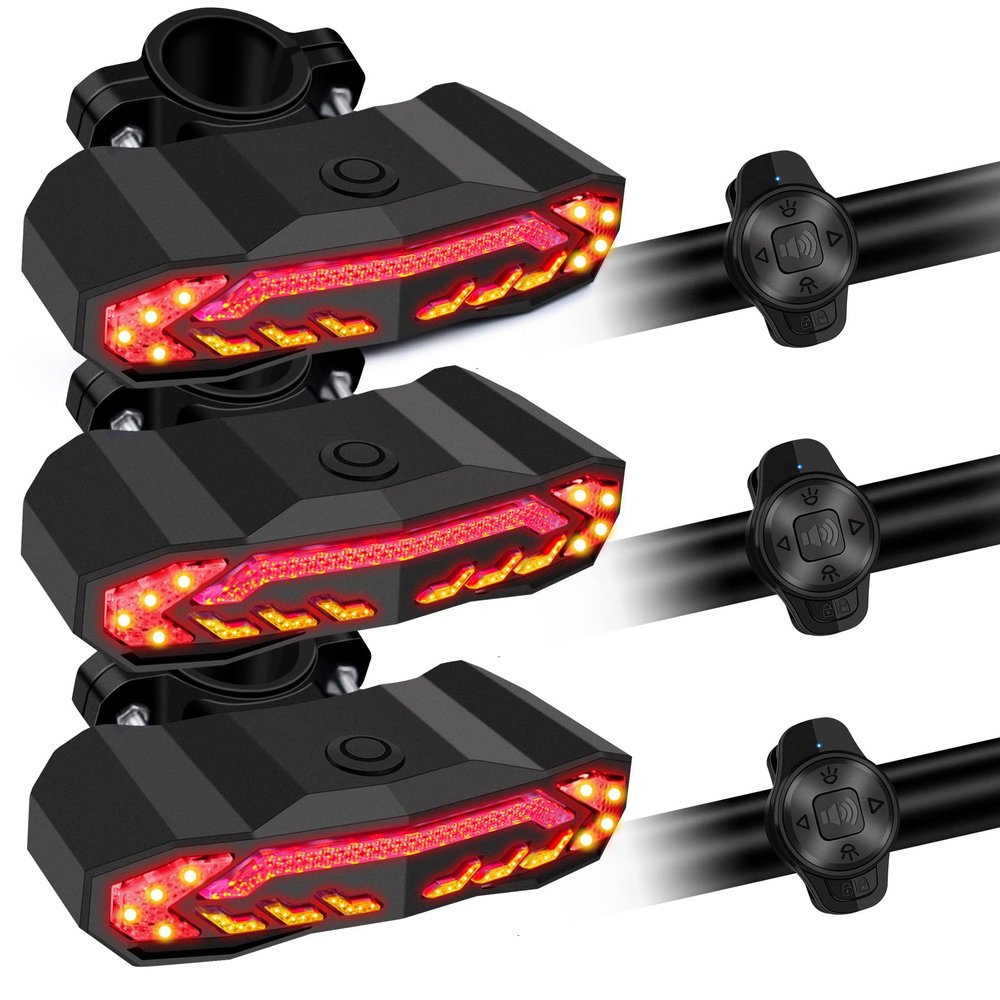 USUPERINK Bike Tail Light with Upgraded Remote Control, Bike Brake Light Turn Signals, USB Rechargeable Remote Bicycle Rear Light - 6 Light Modes, IP54 Waterproof. Auto On/Off, Anti-Theft, Horn (3Set)