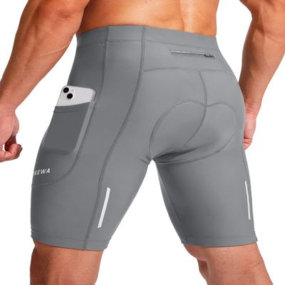 Men's Bike Shorts 3D Padded Cycling Road Biking Underwear Mountain Riding Biker Bicycle UPF 50+ Cycle Shorts Zipper Pockets(Light Grey,XXL)