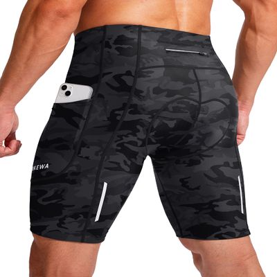 Men's Bike Shorts 3D Padded Cycling Road Biking Underwear Mountain Riding Biker Bicycle UPF 50+ Cycle Shorts Zipper Pockets(Camo Black,S)