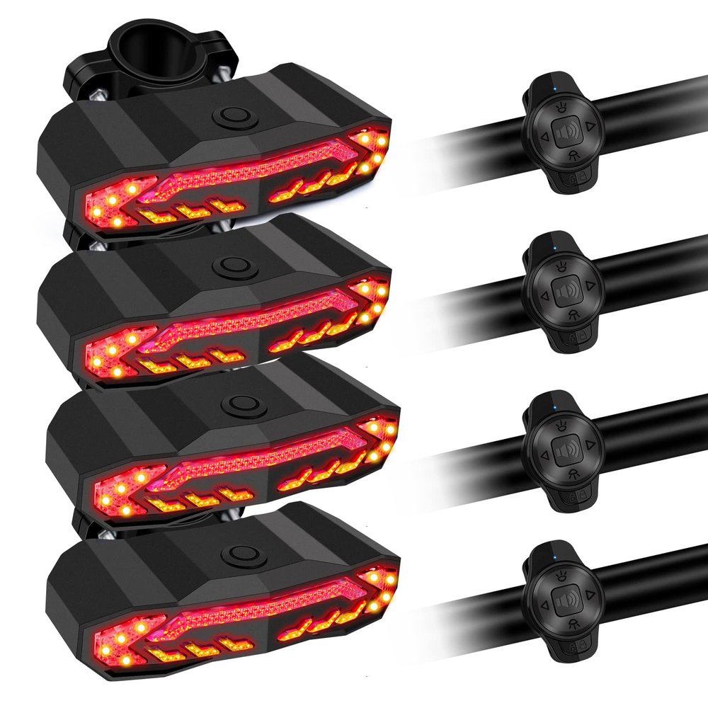 USUPERINK Bike Tail Light with Upgraded Remote Control, Bike Brake Light Turn Signals, USB Rechargeable Remote Bicycle Rear Light - 6 Light Modes, IP54 Waterproof. Auto On/Off, Anti-Theft, Horn (4Set)