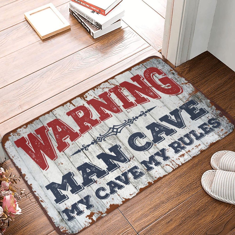 Abipuir Fall Door Mats for Outside Entry Warning Man Cave My Cave,My Rules Rug Mat Shoes Rugs for Kitchen (Size : 65X90CM)