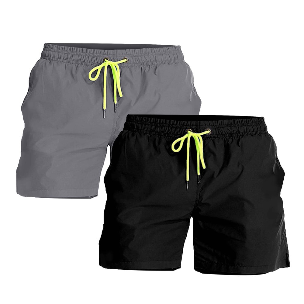 YnimioAOX 2 Pack Men Swim Trunks Quick Dry Beach Shorts, Black/Grey, 32