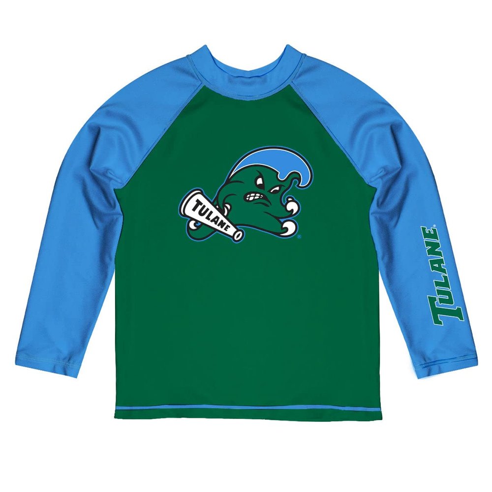 Vive La Fete Tulane University Rash Guards for Kids, Infants and Toddlers with College Logo - Polyester, Moisture Wicking Soft Fabric