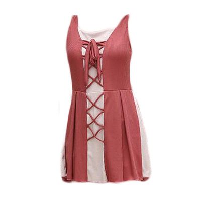 Gentle Meow Women One-Piece Swimsuits High Waisted Swimsuits Vest Spa Swimwear, Red